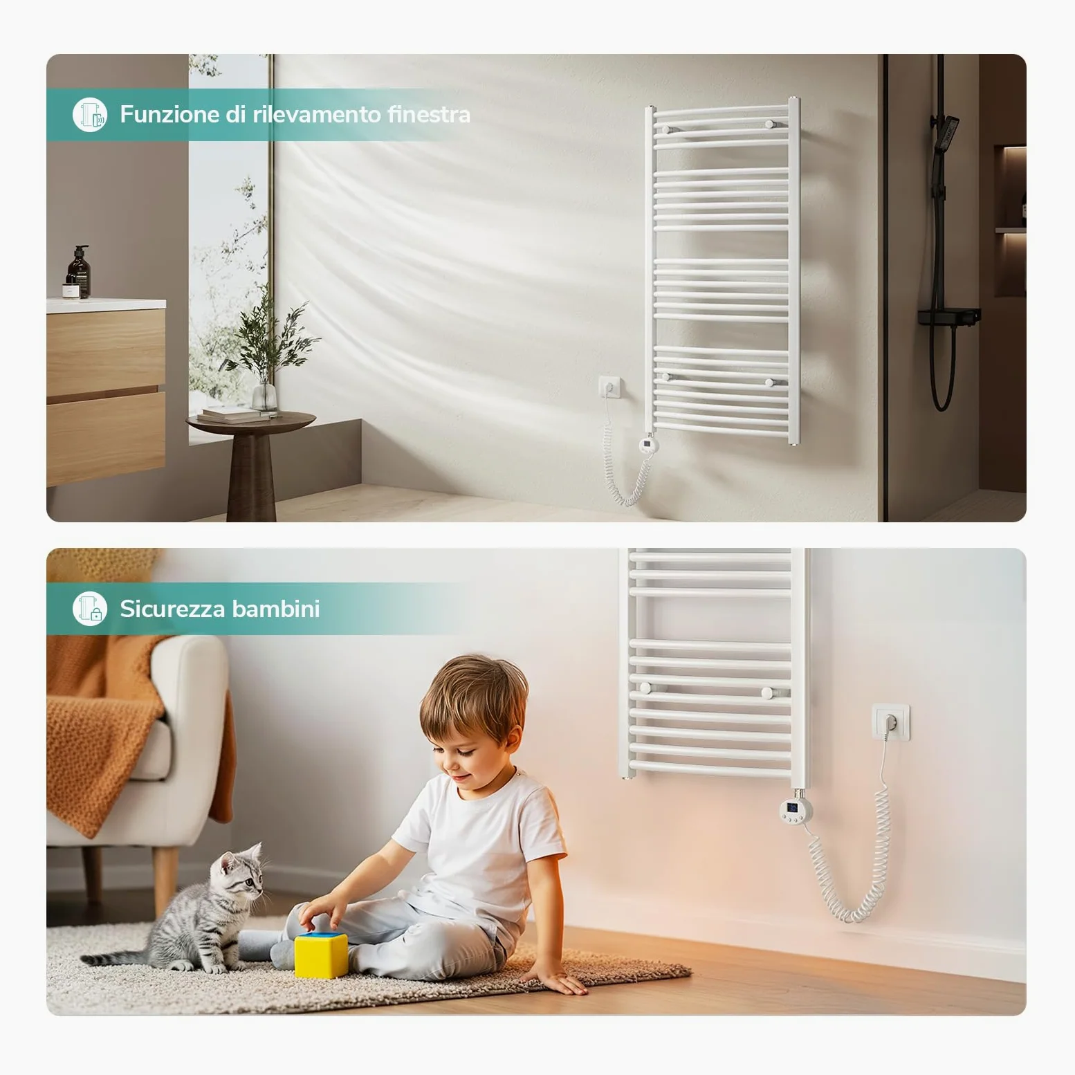 EMKE Radiatore da Bagno, 120 x 40cm, 500W, Scaldasalviette con WIFI Termostato, Curvo, Bianco, Termoarredo Asciugamani da Bagno