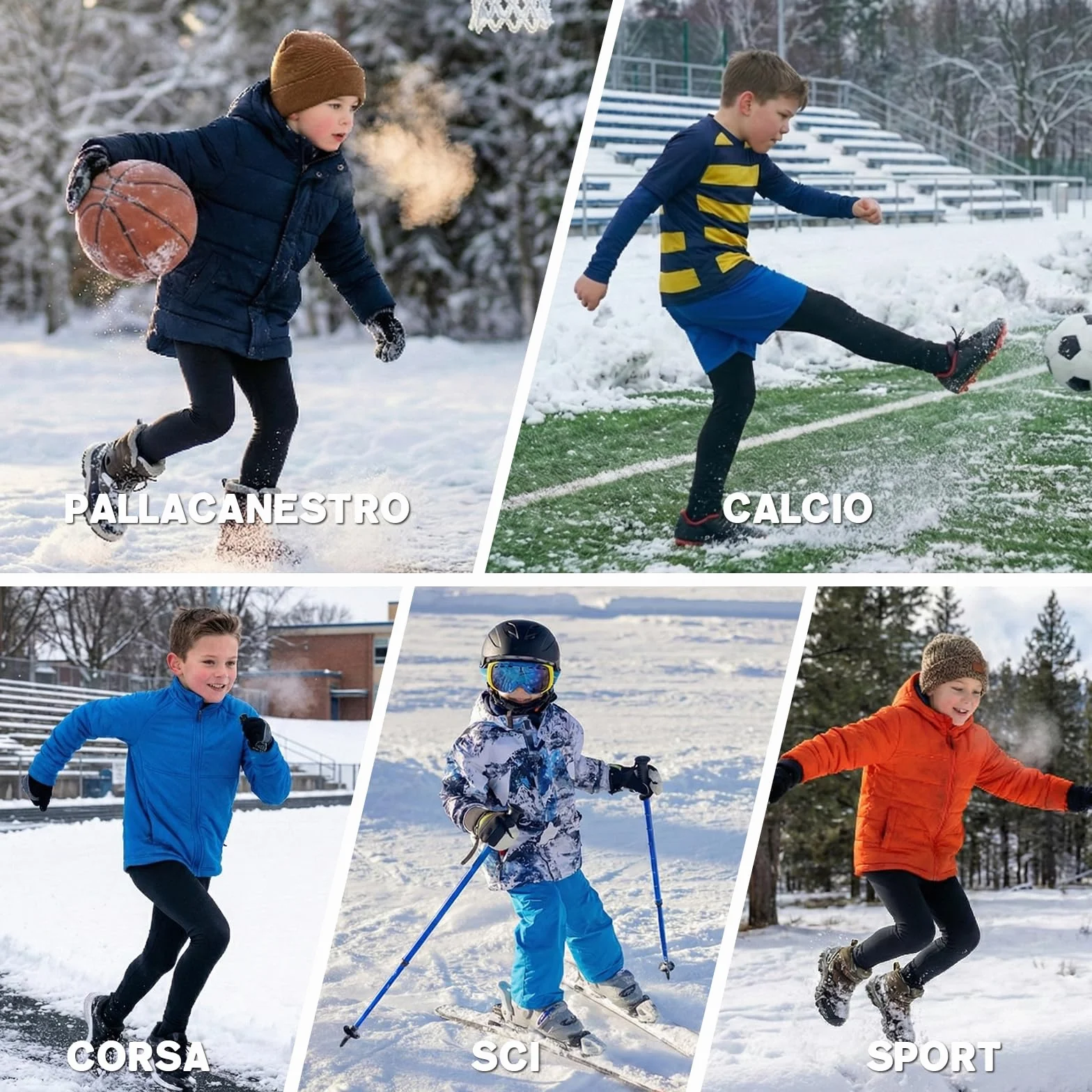 NuCamper Pantaloni Termici a Compressione per Ragazzi, Leggings Termici per Bambini Compression Leggings, Pantaloni Intimo Sportivi ad Asciugatura Rapida con Fodera in Pile per Bambini per Il Basket