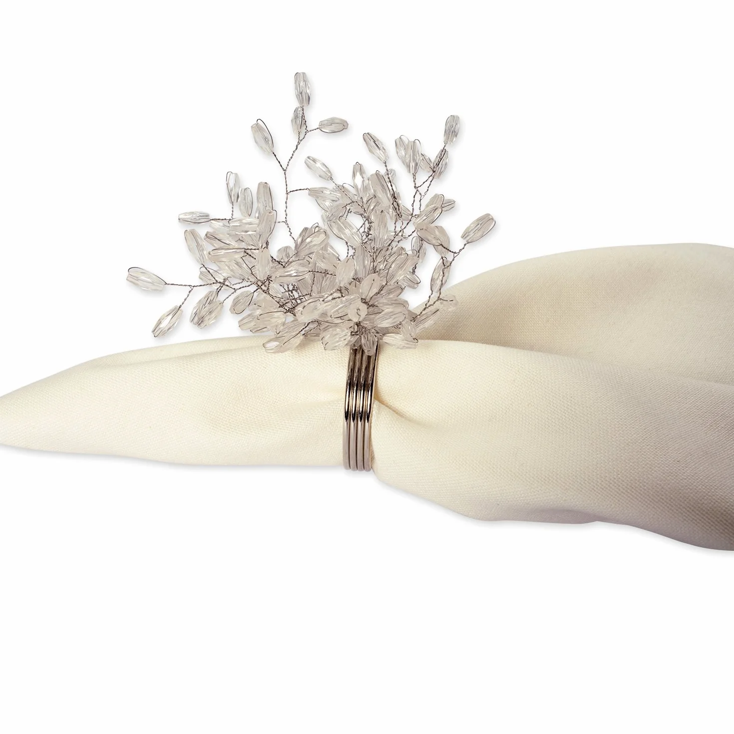 DII Set di 6 portatovaglioli decorativi per decorazioni da tavolo e festa del Ringraziamento, diametro 10,2 cm, perline argentate Starburst, decorazione da tavolo