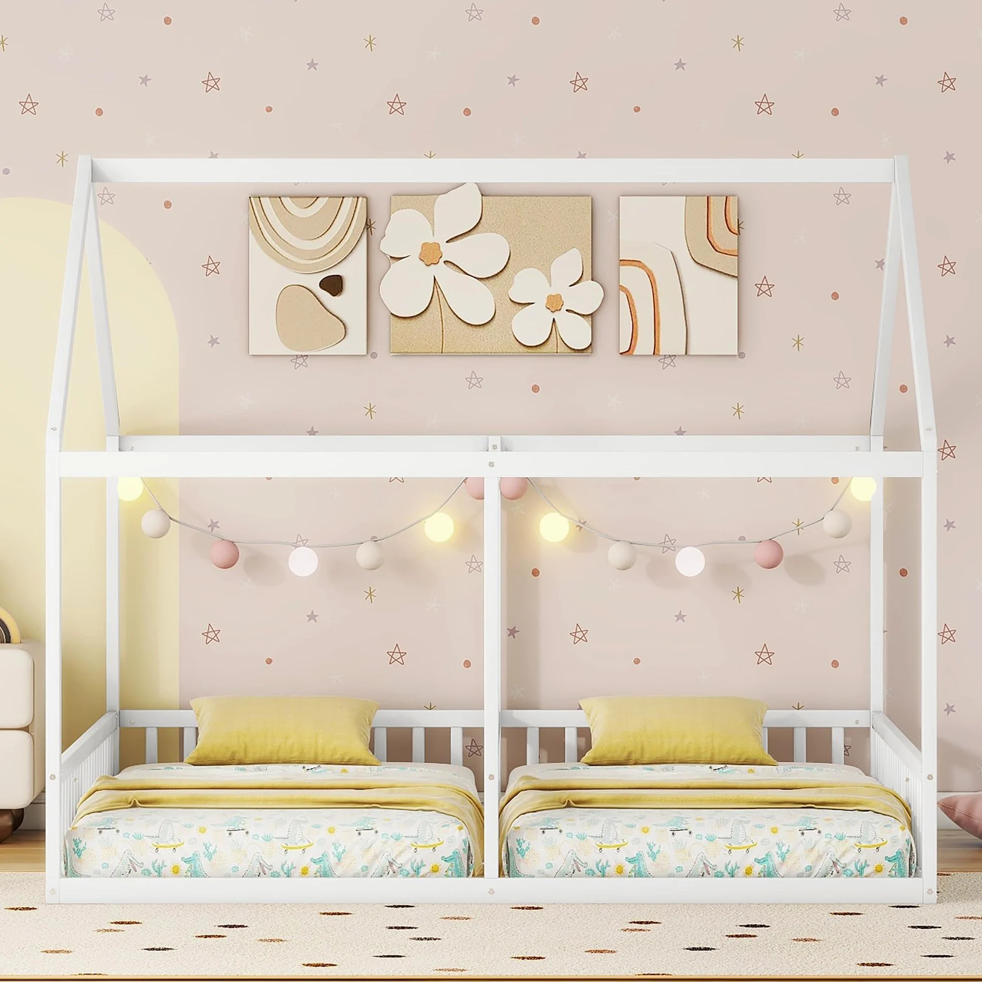 Rtopsu Letto per Bambini Letto Matrimoniale 90x200 cm, Letti a Soppalco con Rete a Doghe in Legno per 2 Ragazzi, Letti Casa con Protezione Anticaduta, Bianco, Senza Materasso