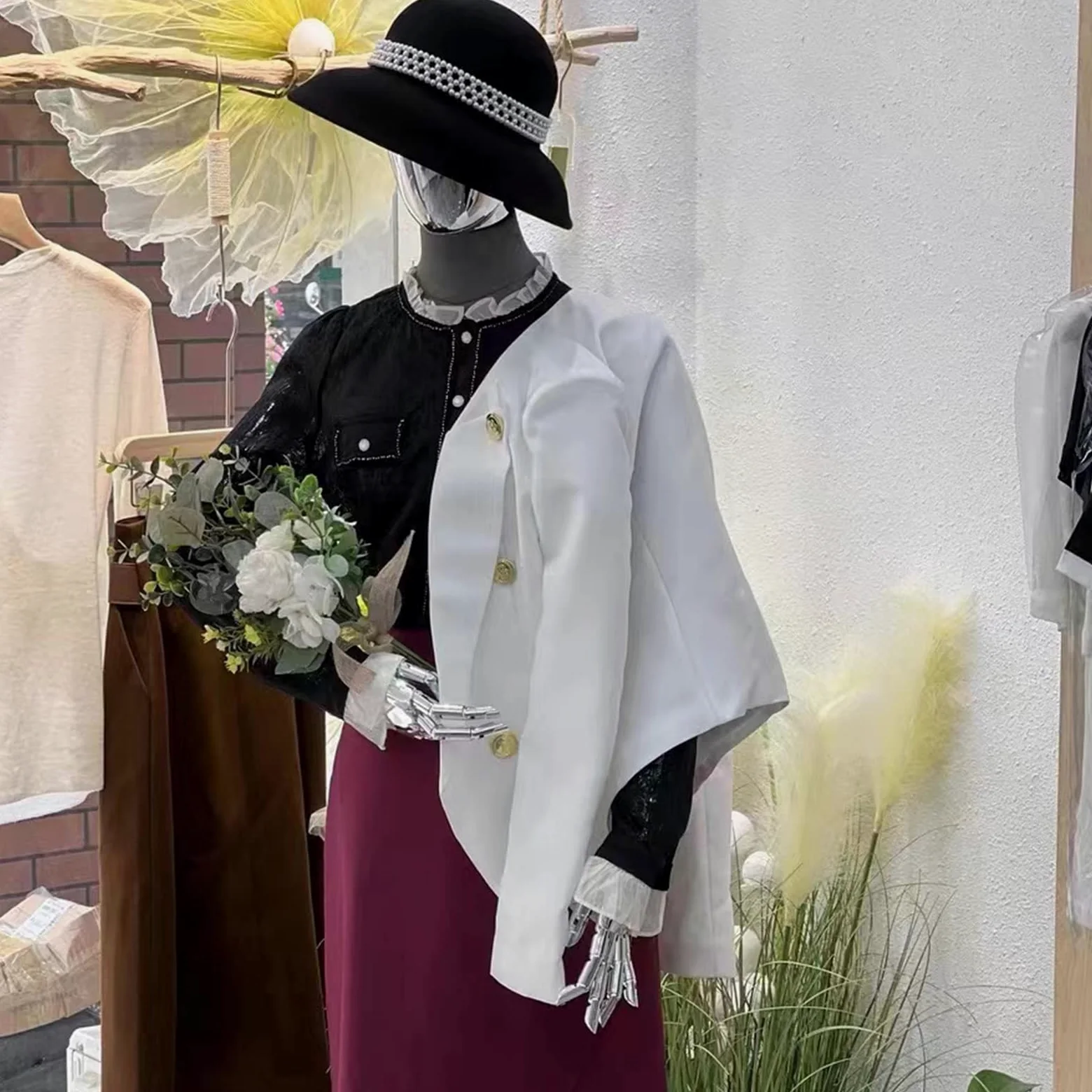 Jueraori Manichino Donna Sartoriale, Manichini Busti con Braccia, Forma Del Vestito in Velluto Mostra Supporto Del Manichino per Negozio, Regolabile Altezza 120-210cm