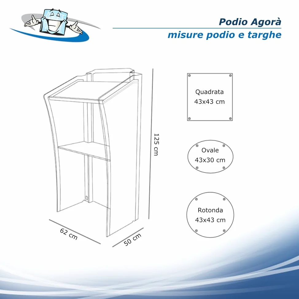 Podio Relatore in Plexiglass Trasparente con Microfoni – Leggio Professionale per Conferenze, Eventi e Chiesa, Pulpito Moderno con Targa Personalizzabile Rotonda, Quadrata o Ovale