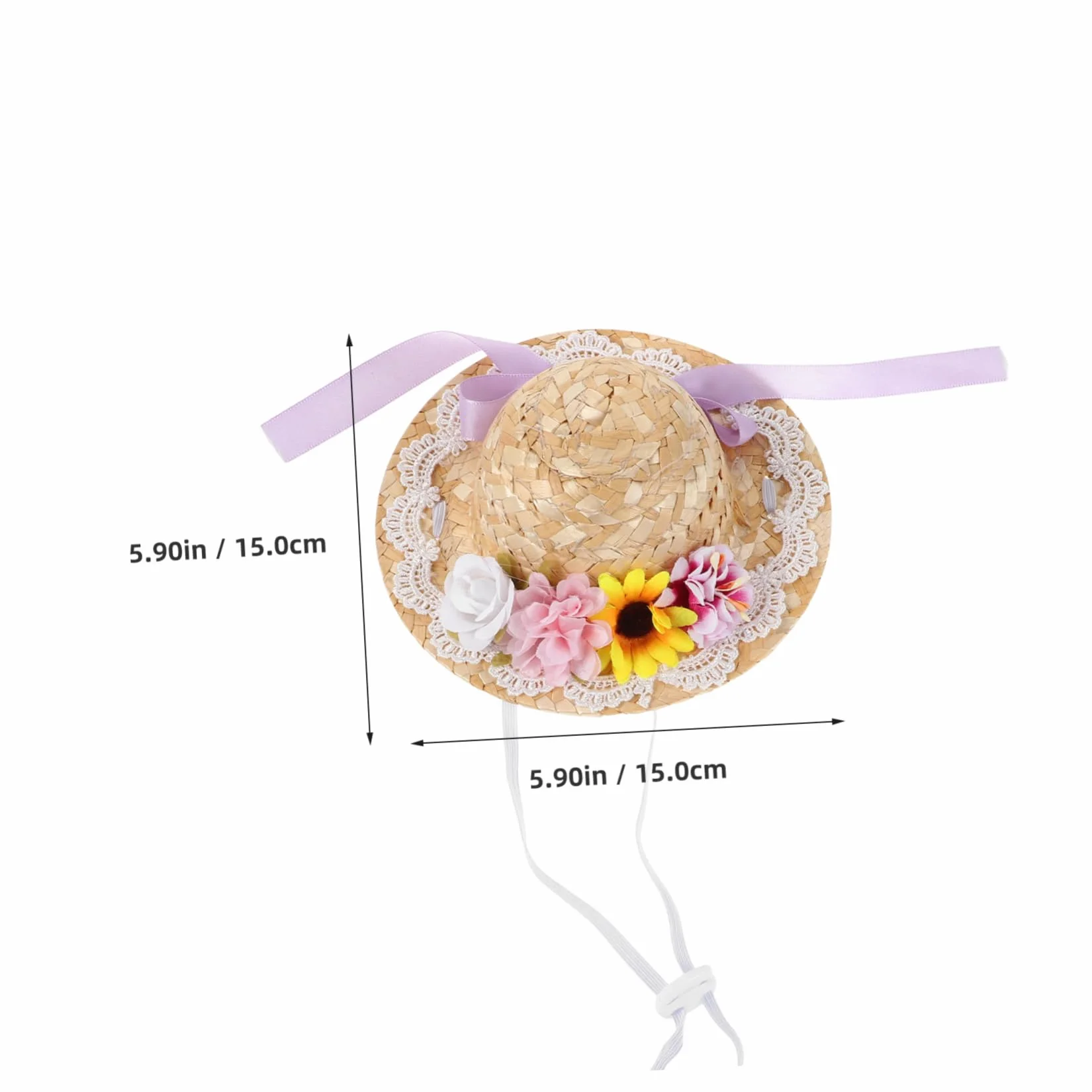 Mini Cappello di Paglia con Fiocco Viola per Bambole, Piccolo Cappello Artigianale Estivo in Paglia per Decorazioni Fai-da-te e Collezionisti, Accessorio Creativo per Feste