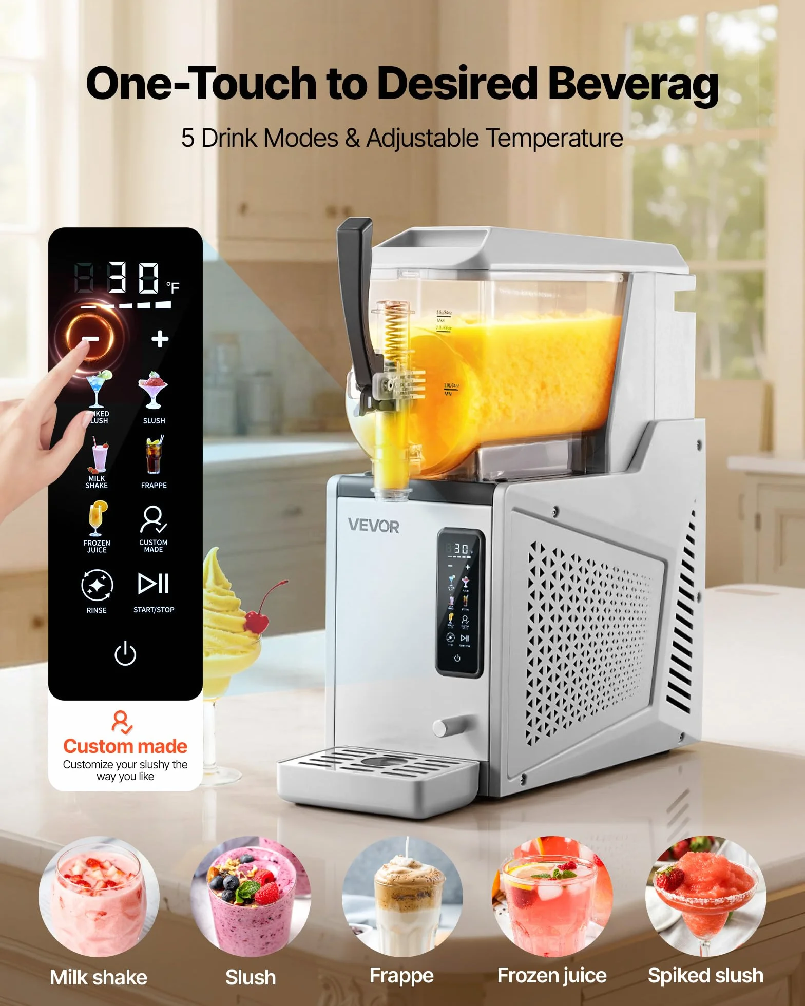 VEVOR Macchina per Granite 350 W 3 L Serbatoio Singolo Autopulente per Frappé, Milkshake, Frullati