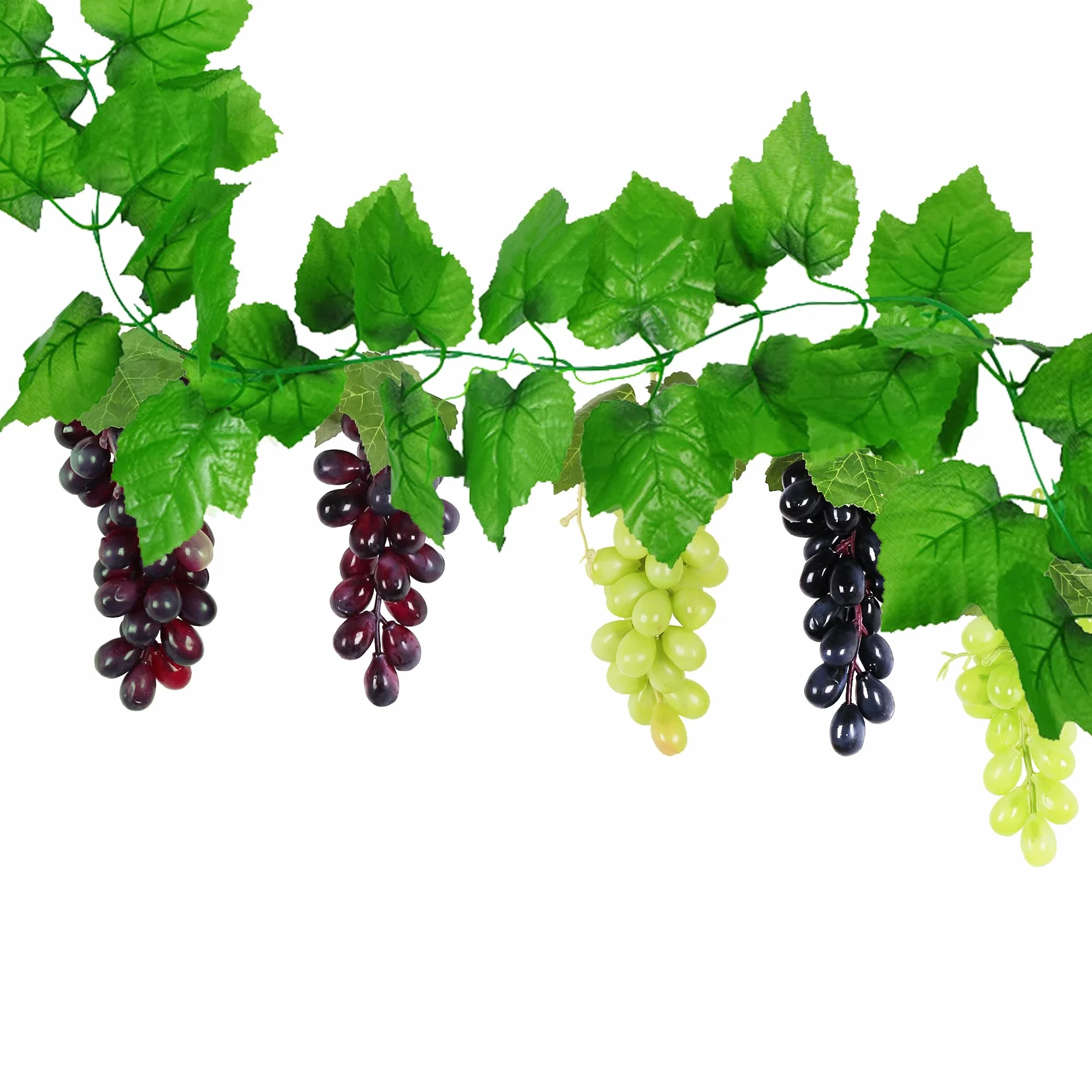 Woohome Uva Artificiale 8 Grappoli Plastica Decorazione Frutta con Foglie Uve Decorative Frutta Artificiale