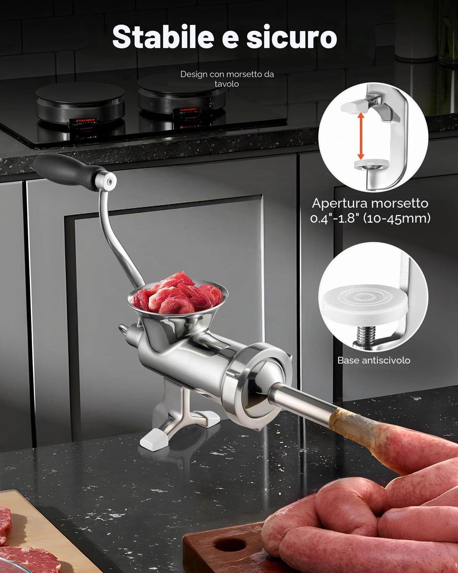 VEVOR Tritacarne Manuale in Acciaio Inossidabile 304 Fissaggio a Morsetto da Tavolo per Preparazione di Salsicce Salumi Polpette, Tritacarne Manuale da Tavolo Acciaio Inox Uso Alimentare Calibro #12