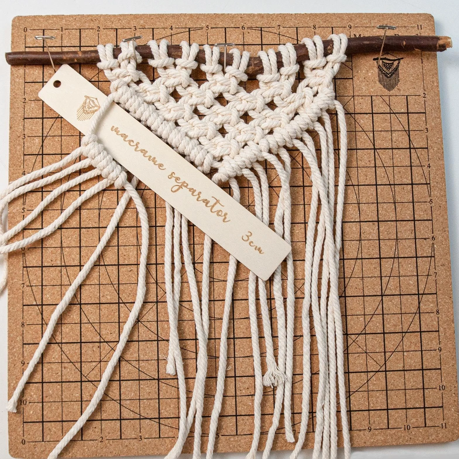 Strumento di spaziatura macramè in legno - Righello guida separatore, aiuti per intrecciare corda
