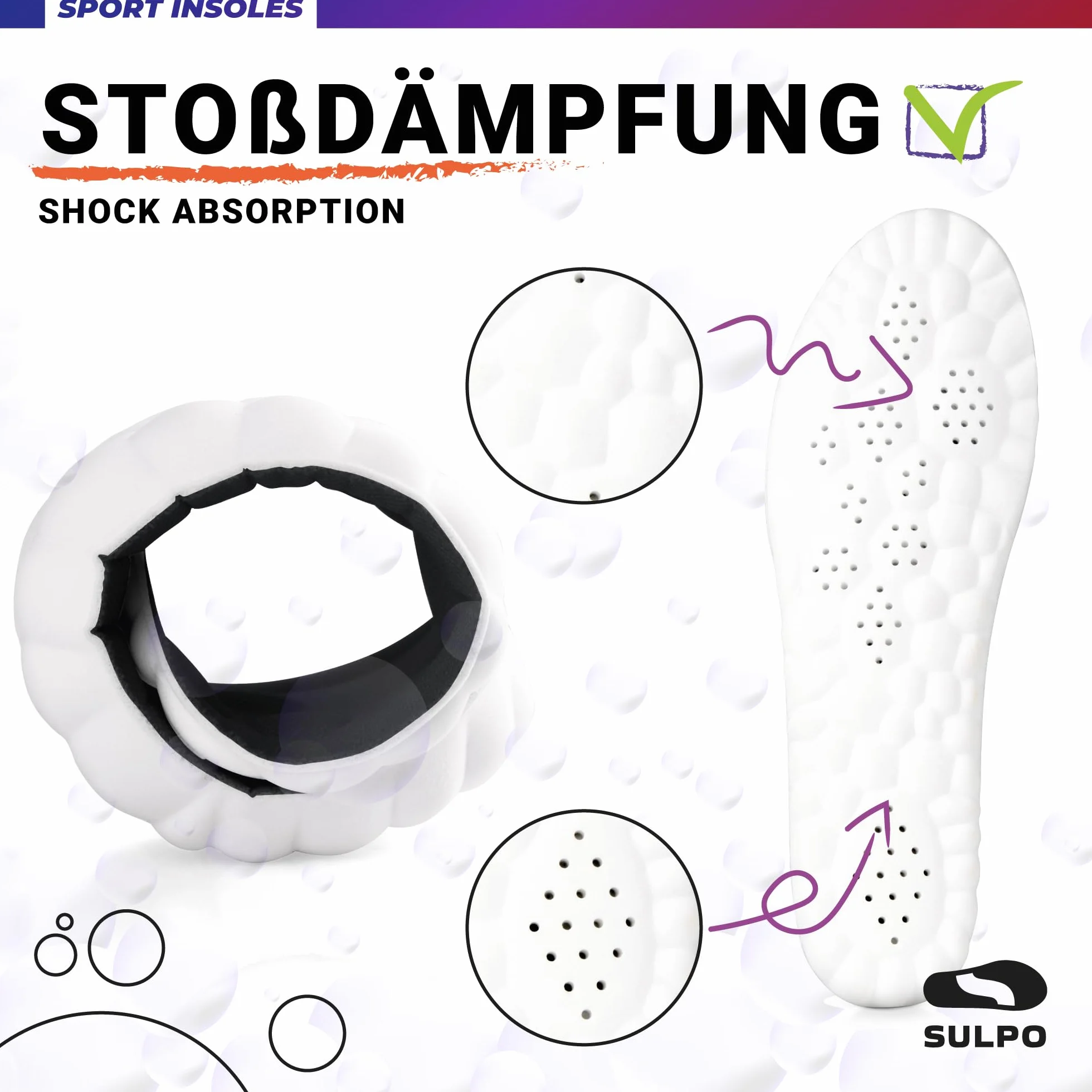 SULPO SPORT Solette ortopediche antinfortunistiche traspiranti memory foam 43-44 XL Nero