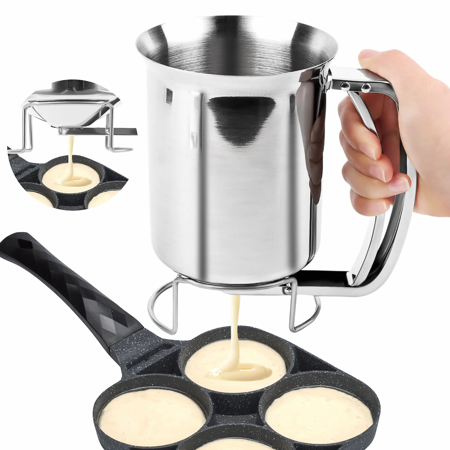 Distributore per pasta da 800 ml, in acciaio inox, con supporto, dispenser per pasta per pancake, dosatore per pasta per pancake, dosatore manuale per pasta