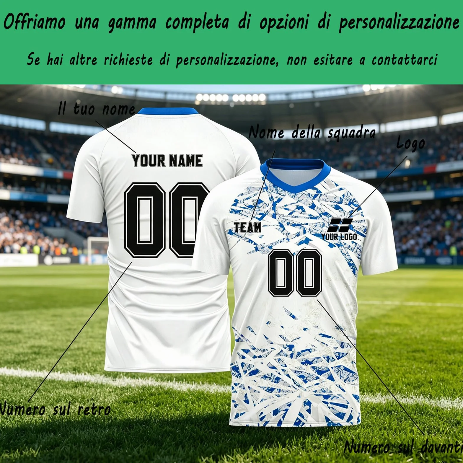 Generico Magliette da Calcio Personalizzabili, Maglie da Calcio Personalizzate per Adulti e Bambini con Numero Nome Team Logo, Regali Personalizzati
