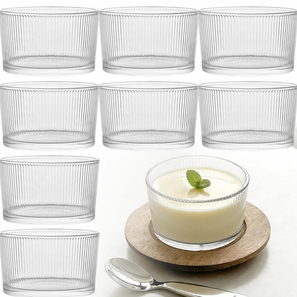 FARYODI Set di 8 bicchieri da dessert trasparenti da 200 ml, piccole ciotole da dessert in vetro, per tiramisù, panna cotta, gelati, budini, yogurt, marmellate e dolci