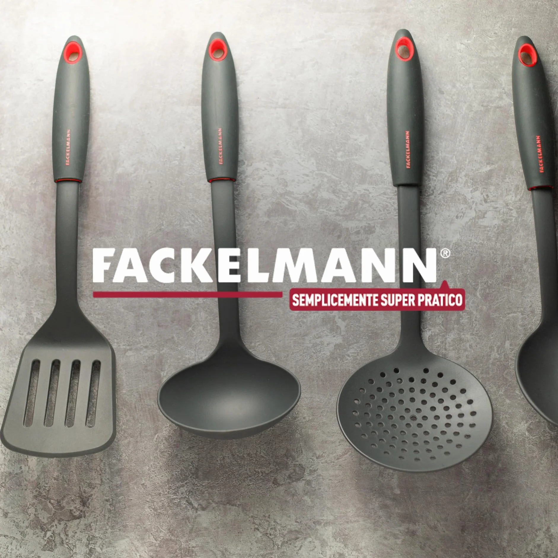 Fackelmann Paletta Forata, Nylon, Grigio Antracite e Rosso