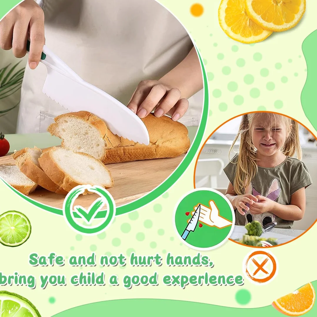 Montessori - Set di 17 utensili da cucina per bambini, coltello, tagliere e sbucciapelle per frutta, pane e verdure