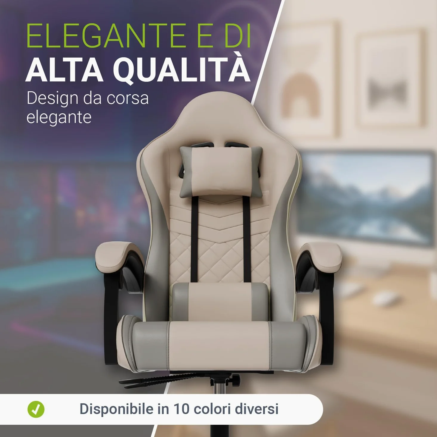 Juskys Sedia da gaming HyperSeat – Regolabile in altezza, schienale reclinabile e braccioli imbottiti, similpelle, ergonomica e resistente – Beige/grigio chiaro