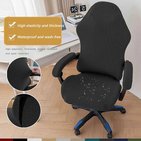 Coprisedia elasticizzato da gaming, rimovibile, per sedie da ufficio e computer, stile corsa, blu navy, con braccioli e fondo elastico, misura universale