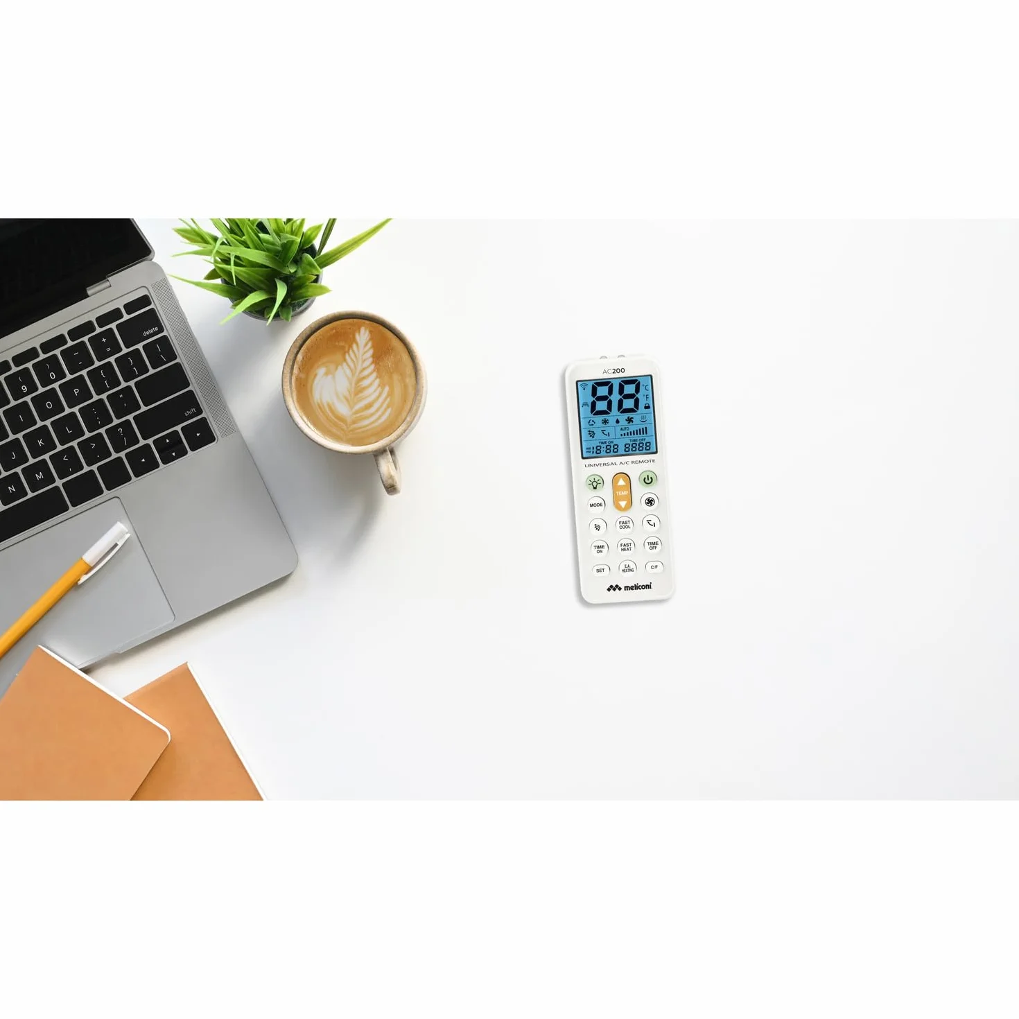 Meliconi AC 200 Telecomando Universale per Condizionatori/Climatizzatori Compatibile con la Maggior Parte dei Marchi, con Schermo Retroilluminato e Funzione Torcia, bianco, 802102