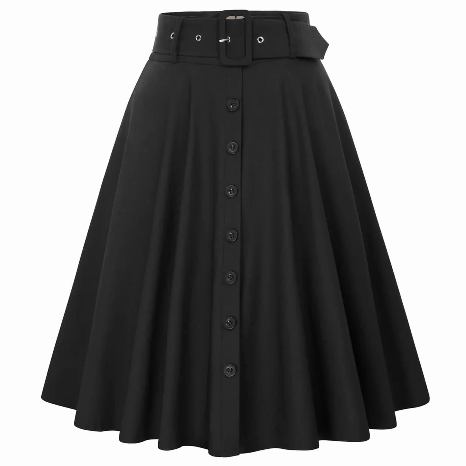 Gonne Midi Svasate a Vita Alta Elasticizzate da Donna con Tasche e Cinture