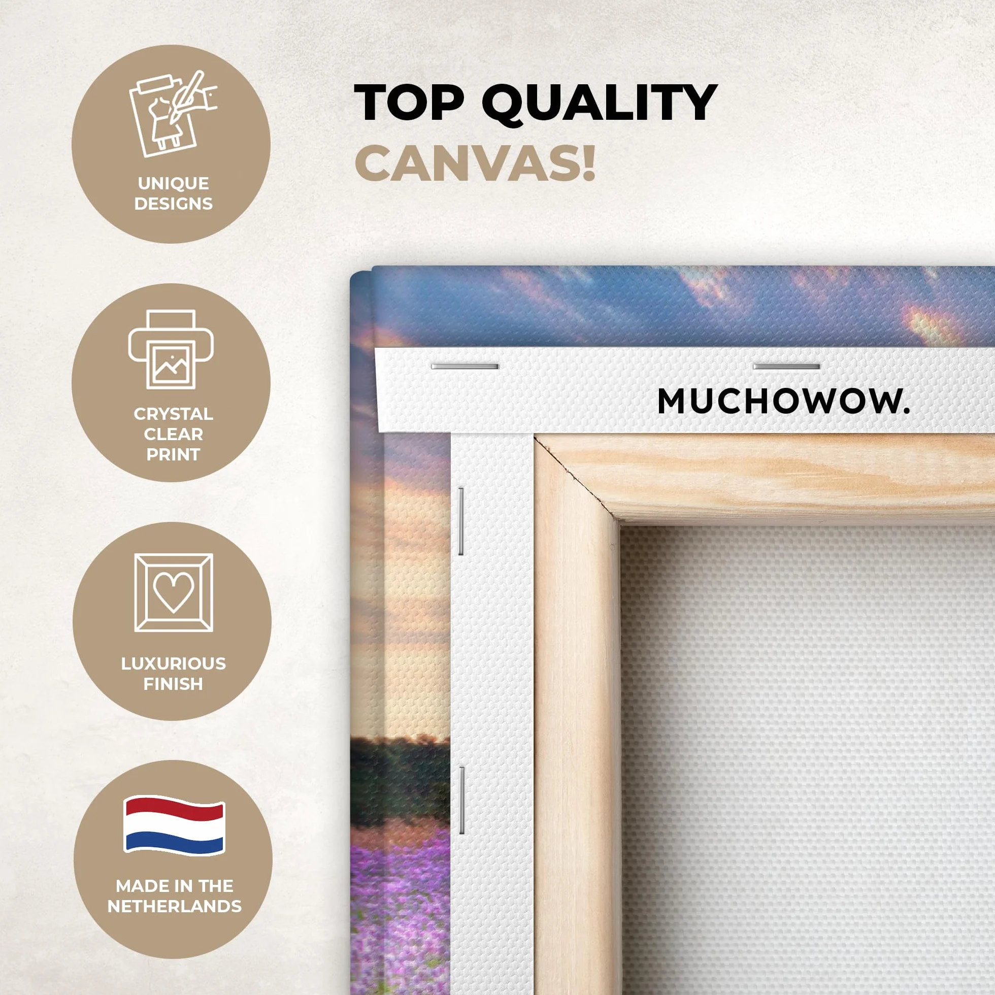MuchoWow© Quadro su Tela 120x80 cm Stampe da Parete Quadri Cucina Camera da Letto Dipinto Arredamento Casa Fiori - Lavanda - Viola - Cielo - Tramonto - Prato - Natura
