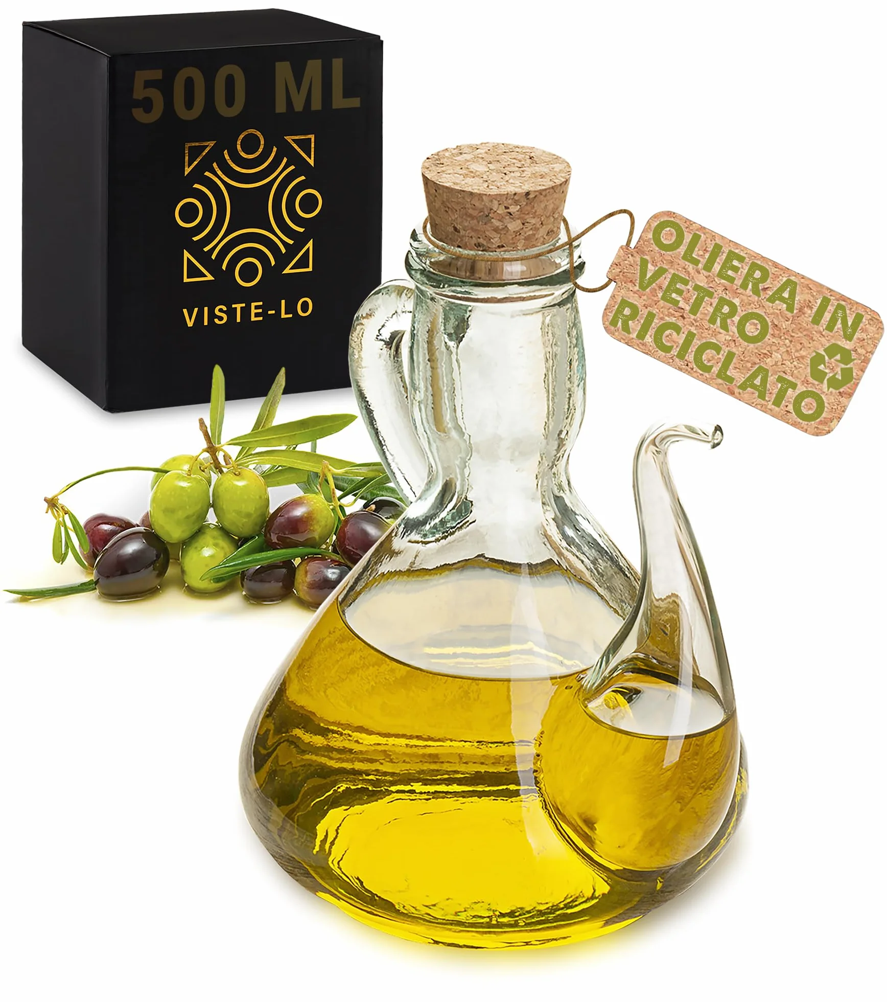 Oliera vetro dispenser olio bottiglia olio vetro oliva salvagoccia contenitore porta olio 500 ML