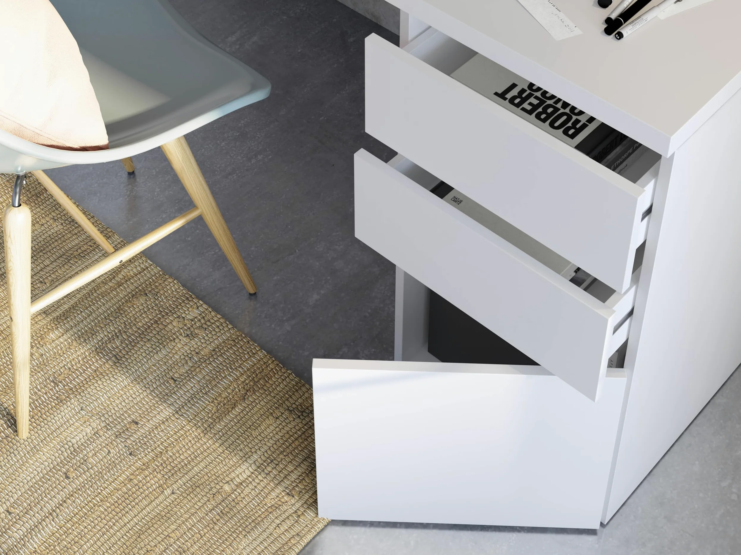 Arredo Stock Scrivania con 2 cassetti e 1 anta colore bianco, 74x138x60 cm