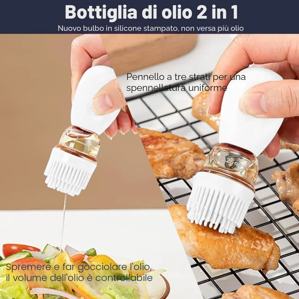 Dispenser di olio con spazzola per barbecue, contenitore per olio e dispenser e spazzola in silicone per cucina, barbecue, grigliate, cottura e cottura TOB21 TOB21S (Ob21s-grigio)
