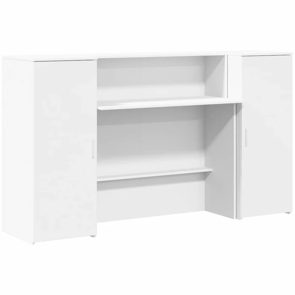 Bancone per ricevimento, bianco, 180 x 50 x 103,5 cm, in legno, moderno bancone con 2 armadi e ripiano per bancone per ufficio, hotel, prassi e saloni di bellezza