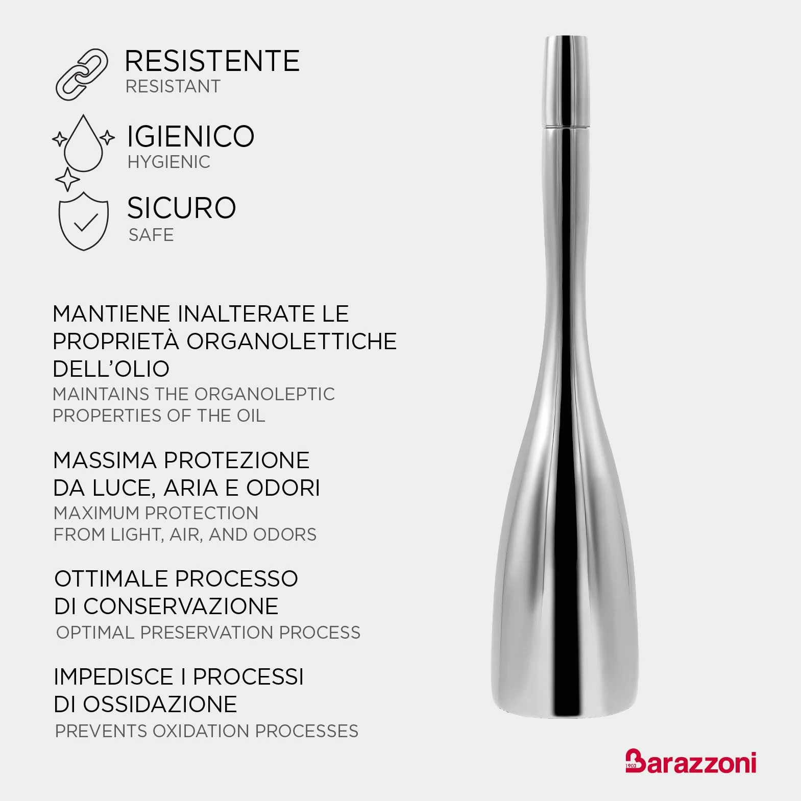Oliera Olly, Acciaio Inox 18/10, Beccuccio Versatore, Facile da Pulire e riempire. Design. PFAS Free.