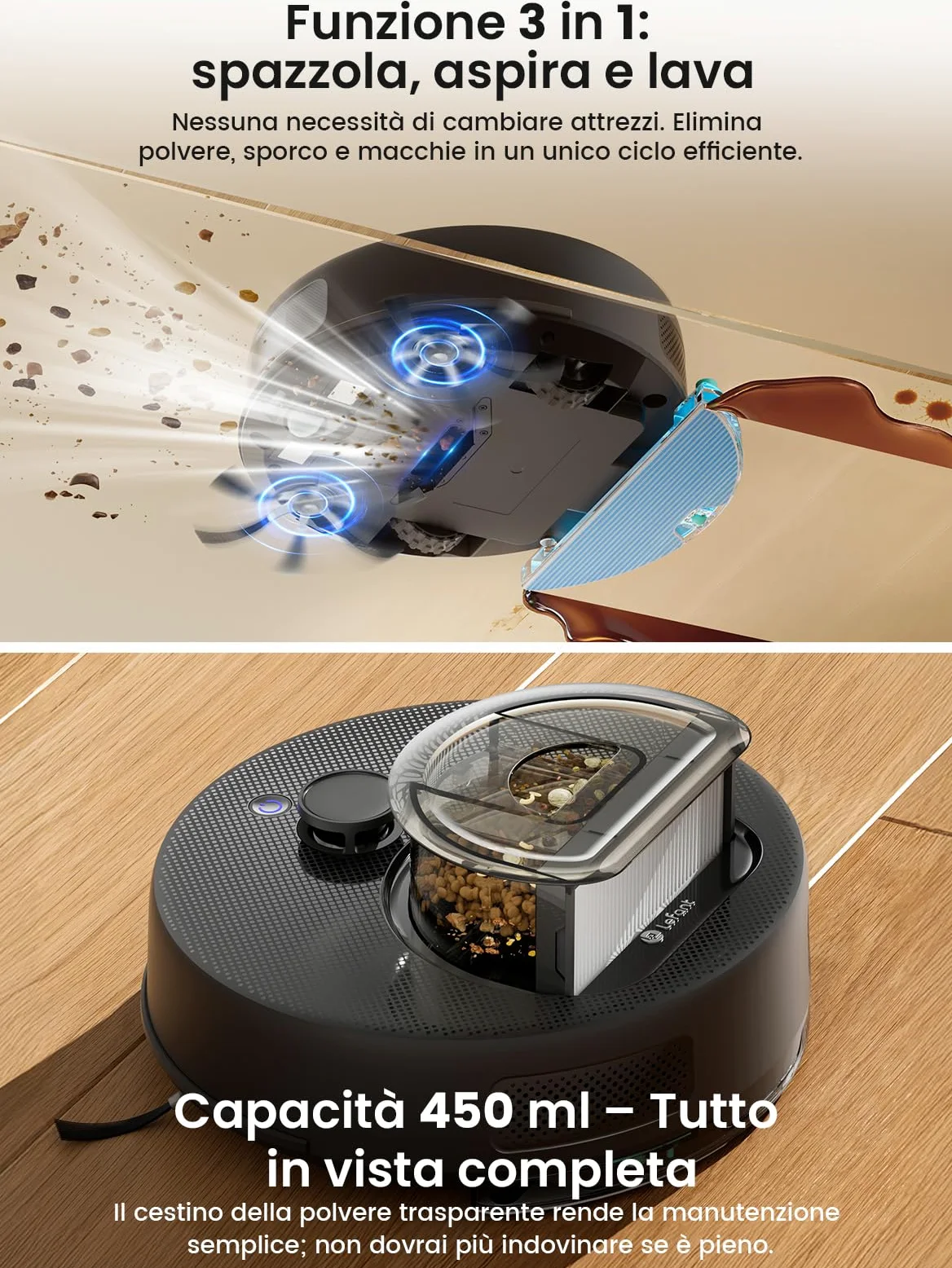 Lefant M330 Plus Robot Aspirapolvere e Lavapavimenti con Mappatura dToF, 5000Pa, Anti-Groviglio, 150min Autonomia, Evita Tappeti, APP Alexa WiFi, Ideale per Peli di Animali