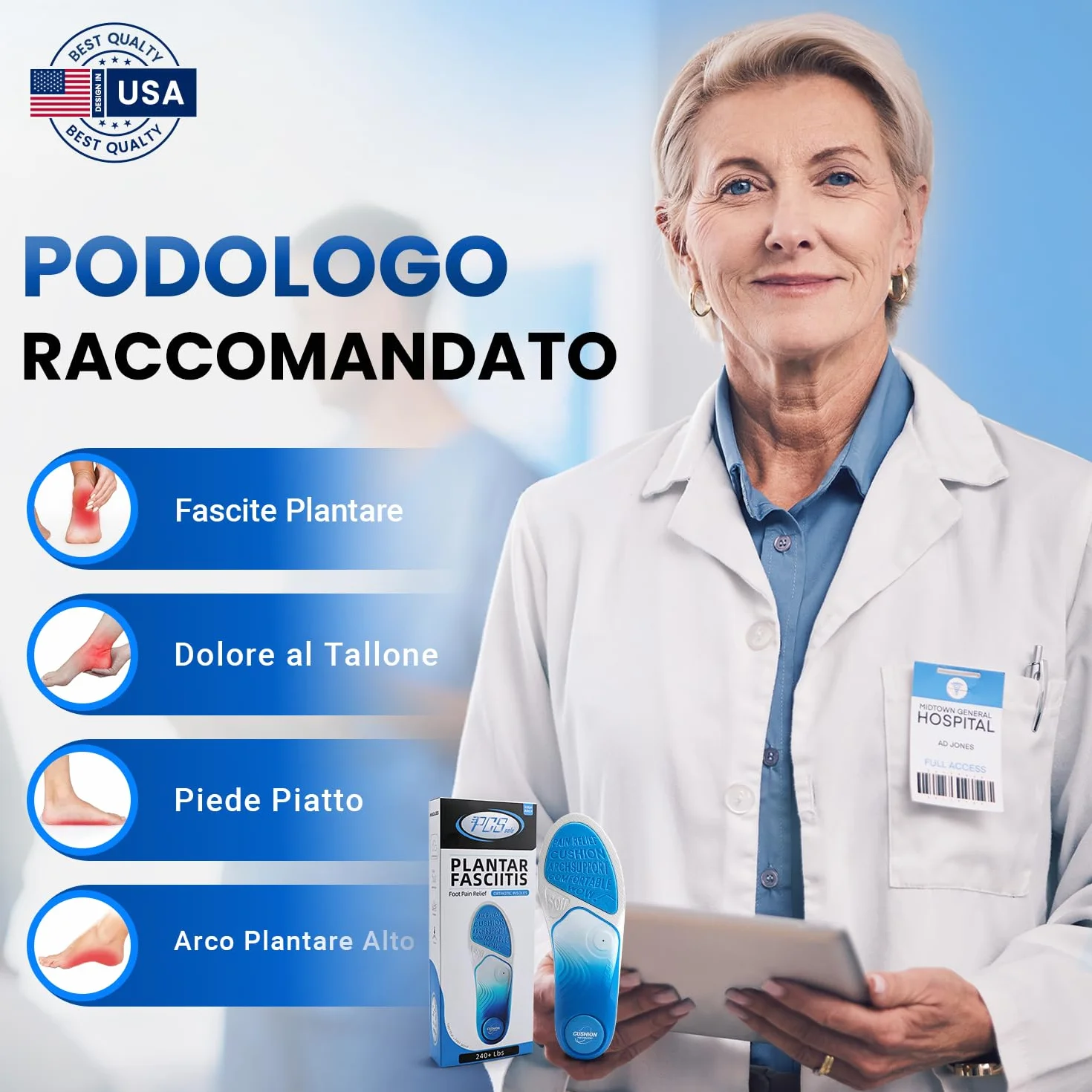 PCSsole Solette Ortopediche Gen 2 Plantari Ortopedici con Supporto dell'Arco per Uomini e Donne