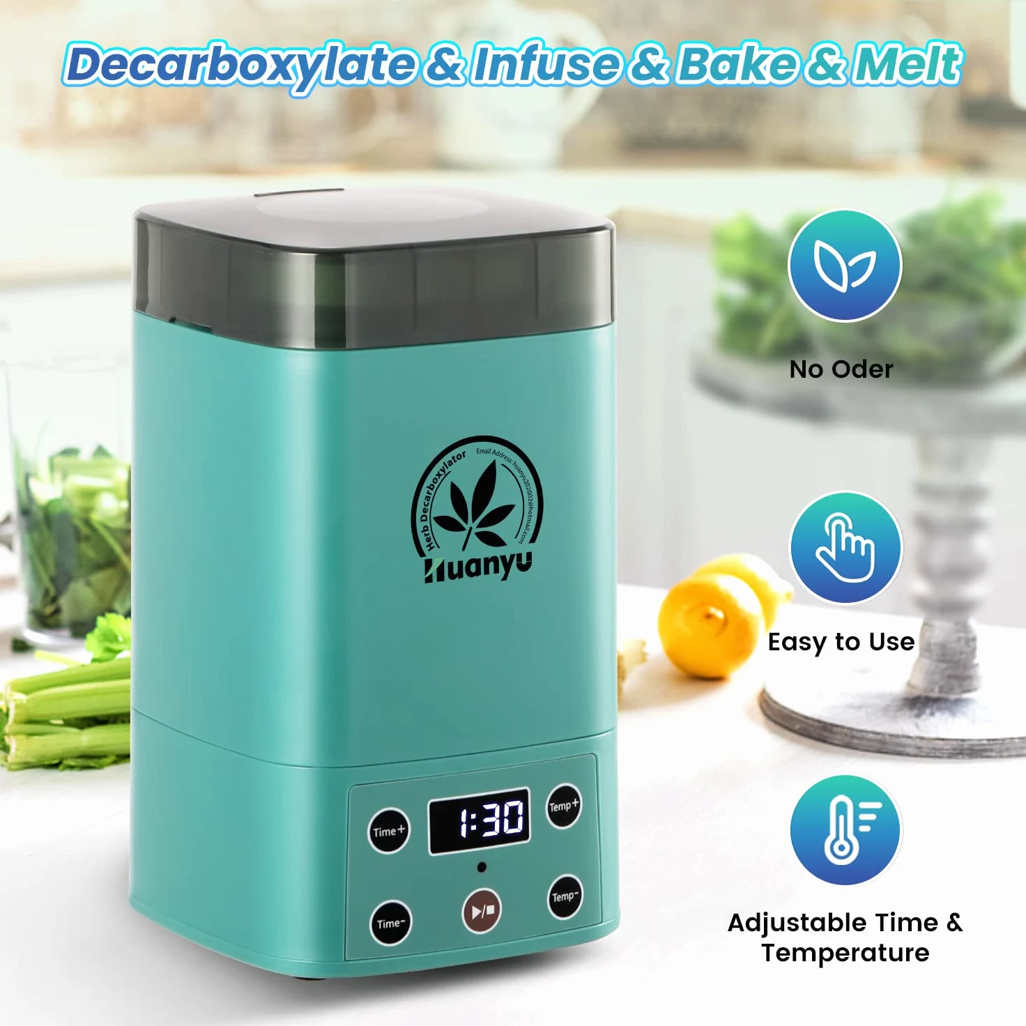 Huanyu Decarbossilatore, in PP, PC, alluminio, silicone, per erbe, olio alle erbe, macchina per infusioni, uovo per olio al burro