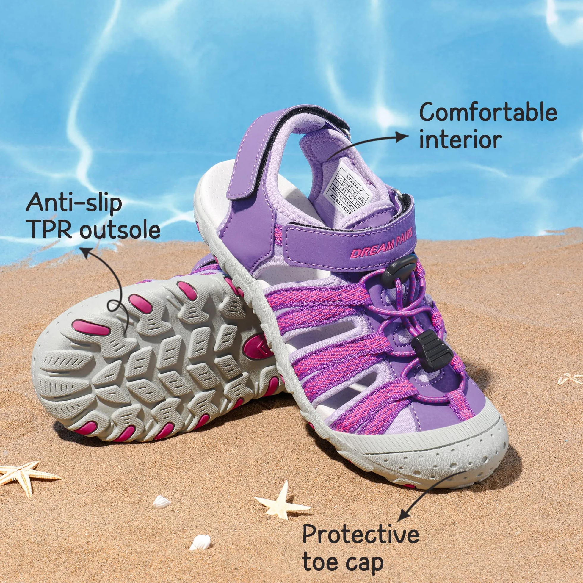 DREAM PAIRS Sandali Sportivi Estivi da Esterno per Bambini Regolabili Multicolore
