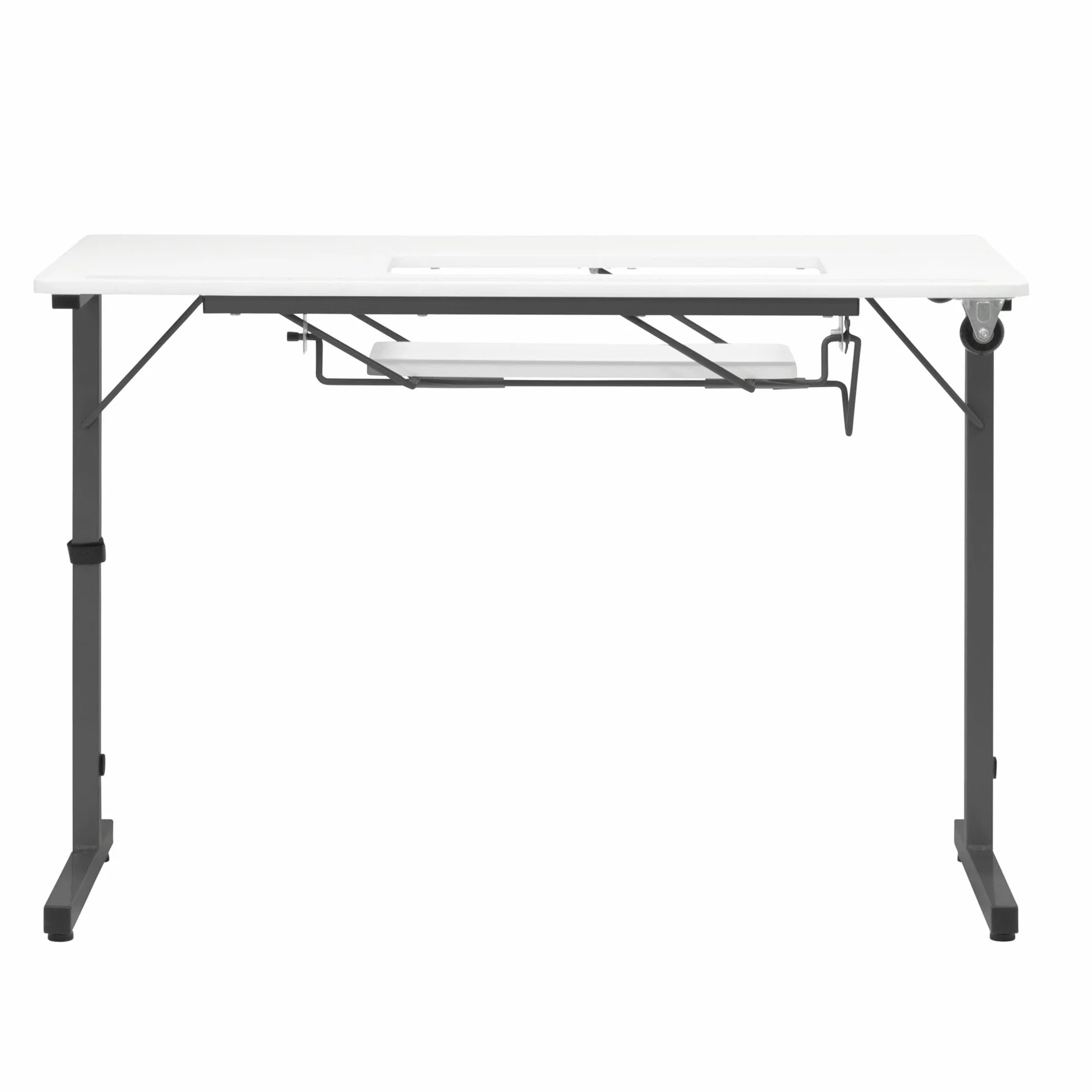 Sewing Online Tavolo da cucito pieghevole, piano bianco con gambe nere - Tavolo per macchina da cucire con piattaforma regolabile. Gambe pieghevoli per riporre e trasportare facilmente Ruote - 13399
