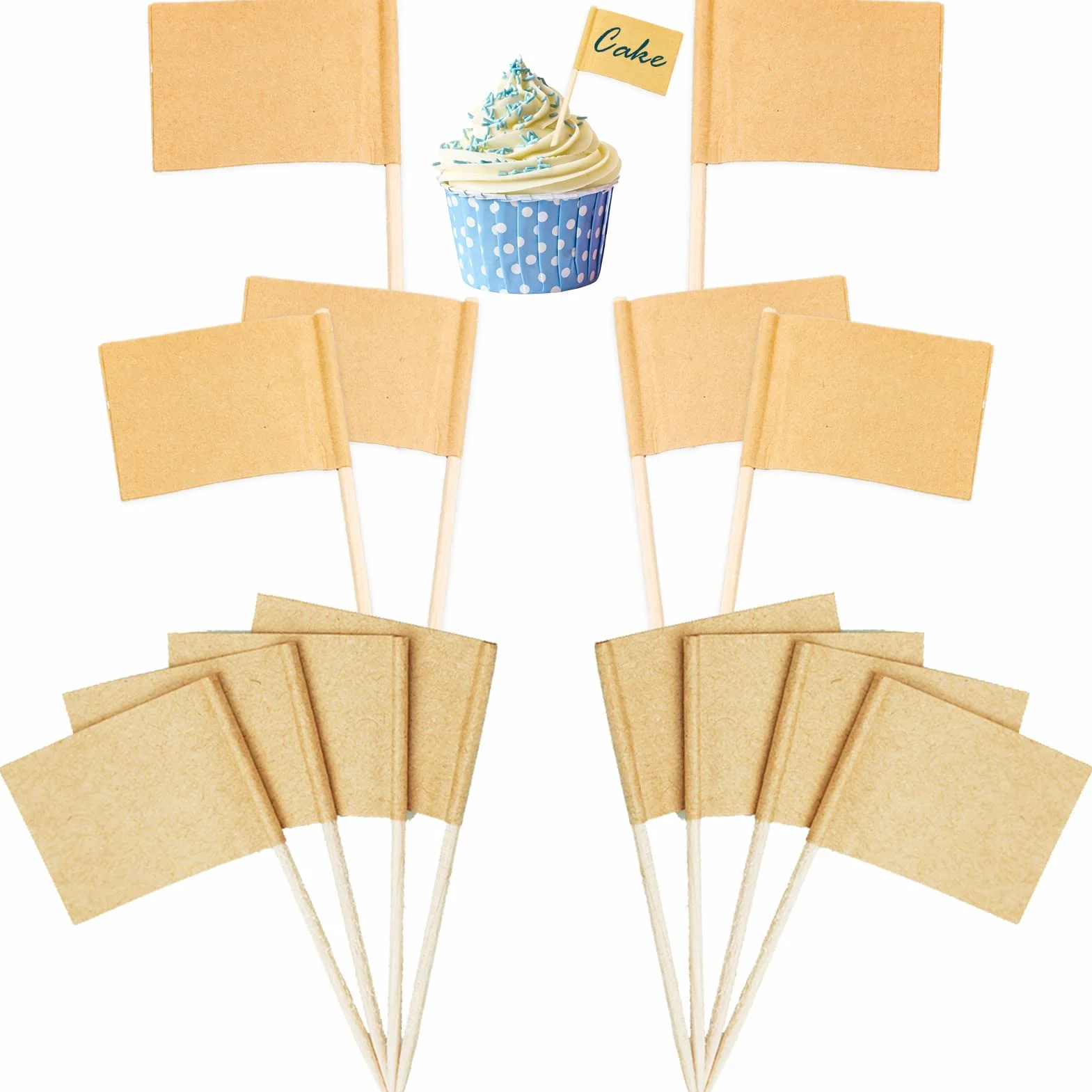 Kraft Carta Bandiera Cocktail Stuzzicadenti Frutta Bastoncini Cupcake Topper Festa Torta Forniture Alimentari (200)