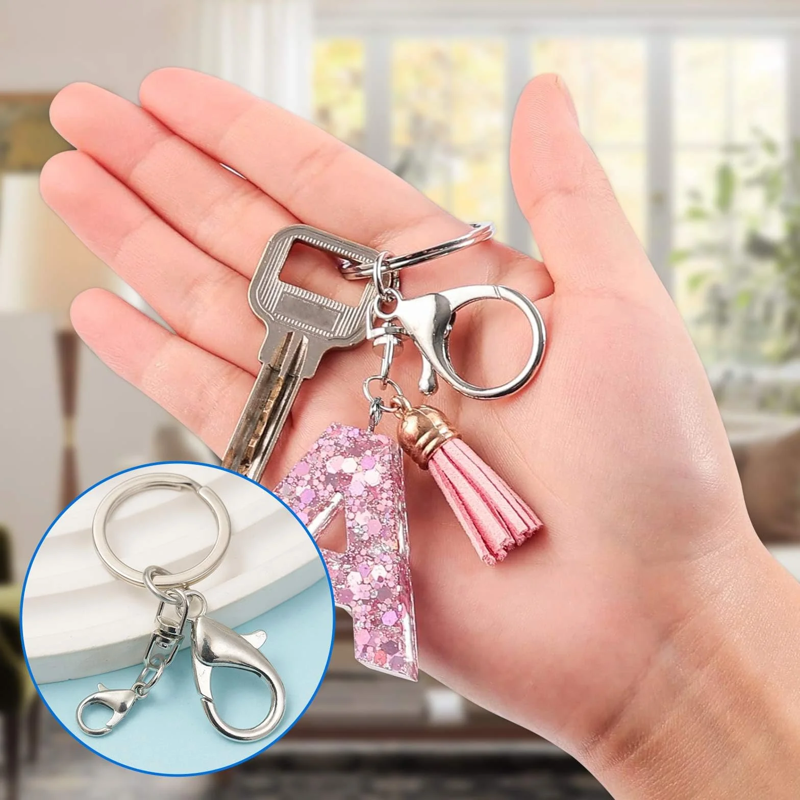30 Pezzi Chiusure a Moschettone Girevoli,Keychain Porta Chiavi per Chiavi in Metallo con Clip Girevole,Argento Anelli Portachiavi con Catenella per Gioielli Moschettoni Portachiavi Fai Da Te