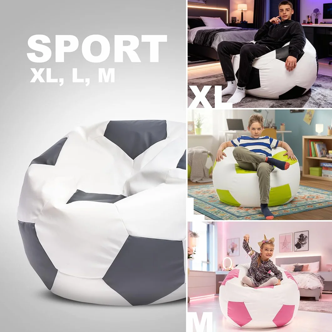 Ecopuf Pouf Calcio XL - Pouf calcio in similpelle - Ideale per tifosi, bambini - soggiorno - Poltrona da gioco - 105x80cm, Turchese E20