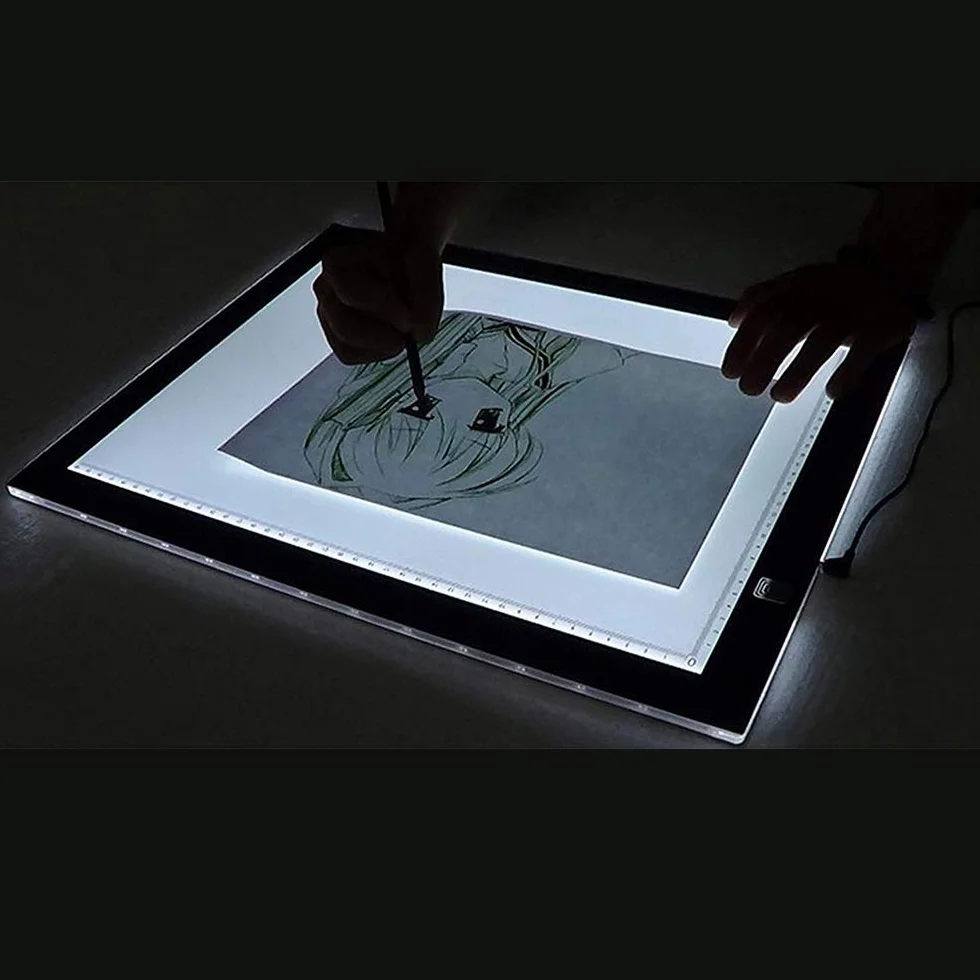 Tavoletta luminosa A3 Disegno LED Copia Board Ultra Sottile Stepless Luminosità Controllo Tocco con Funzione Memoria Cavo USB 47x34.5x0.5cm