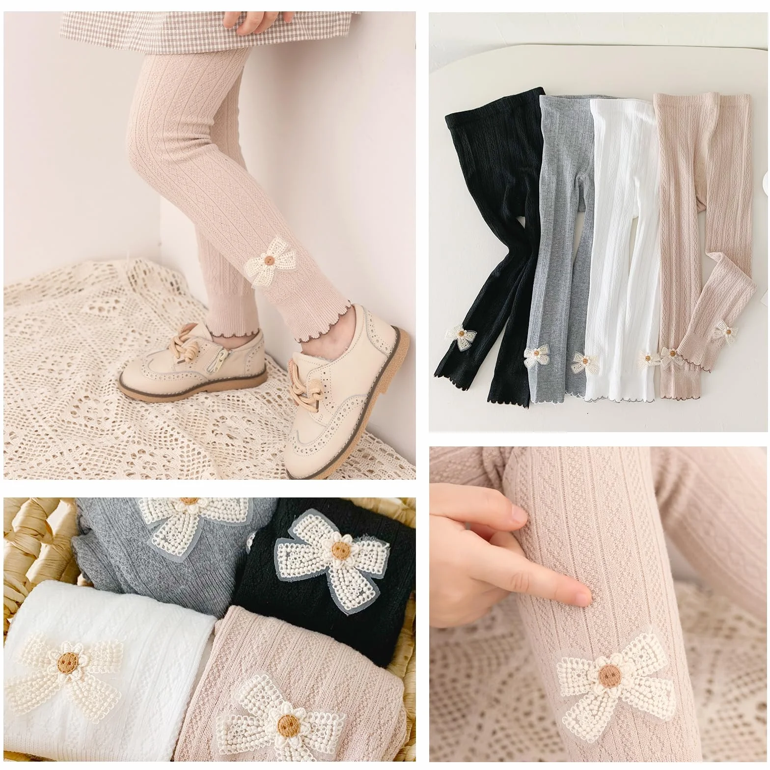 Leggings per Ragazze 2 Pezzi, Pantaloni Sportivi Morbidi da Balletto per Interni ed Esterni, Nero/Bianco/Grigio/Albicocca, 2-9 Anni