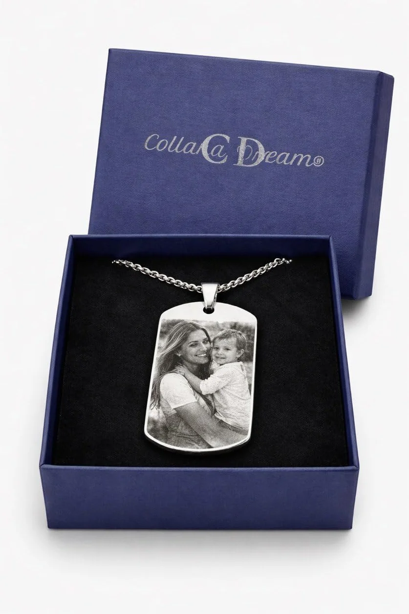 Collana Personalizzata con Foto e Incisione in Acciaio Nero – Ciondolo Uomo/Donna – Regalo Coppia