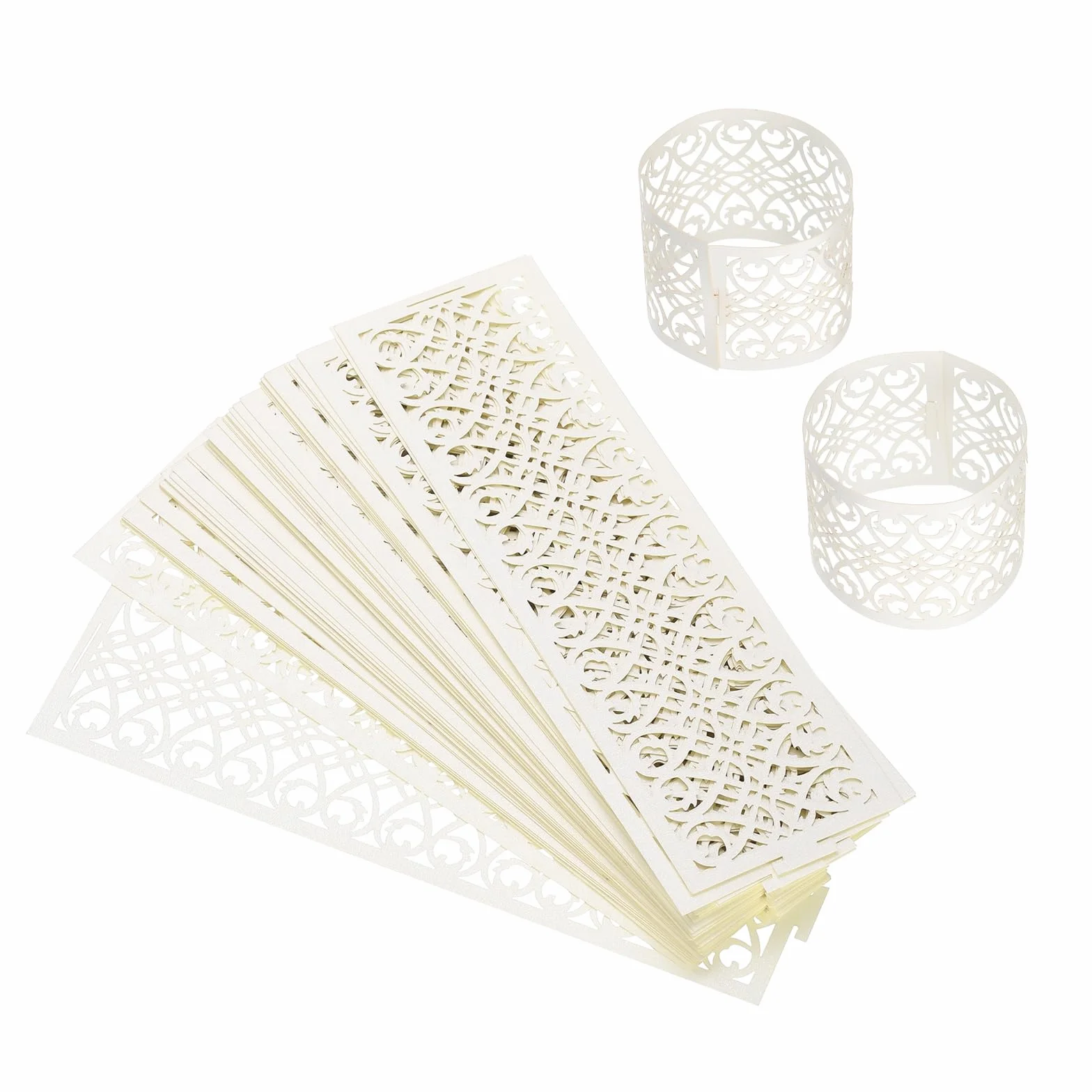 sourcing map 100 portatovaglioli in carta laminata tagliata al laser, portatovaglioli cavi, per matrimoni, feste, tovaglioli, decorazione da tavolo e ristorante (beige, 13,5 x 4,1 cm)