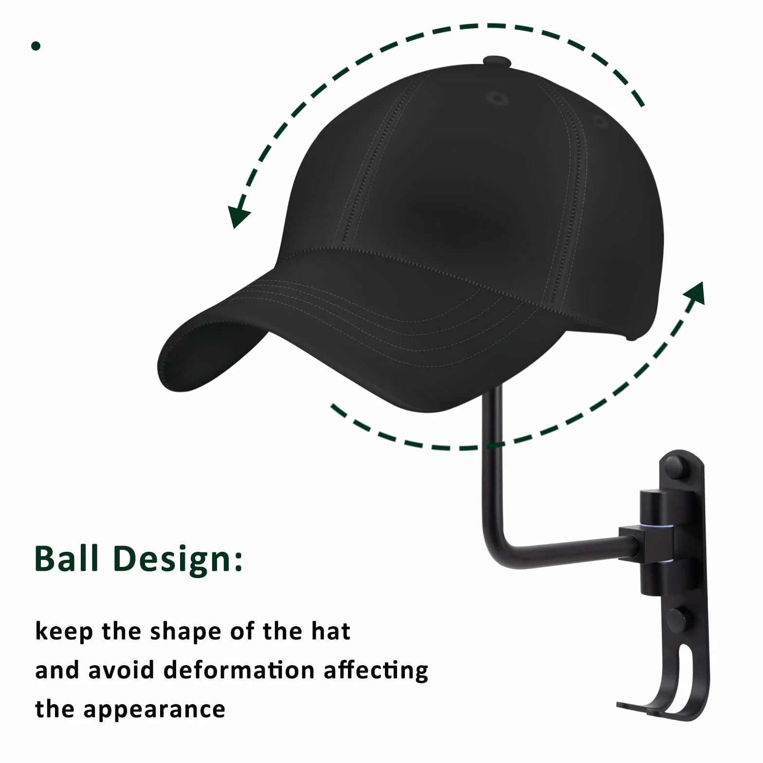 Tunejoy Porta Casco Moto da Parete Supporto per Casco da Moto Rotazione di 180 ° per Cappello Girevole a Parete Elmetto Casco per Bicicletta Espositore Nero