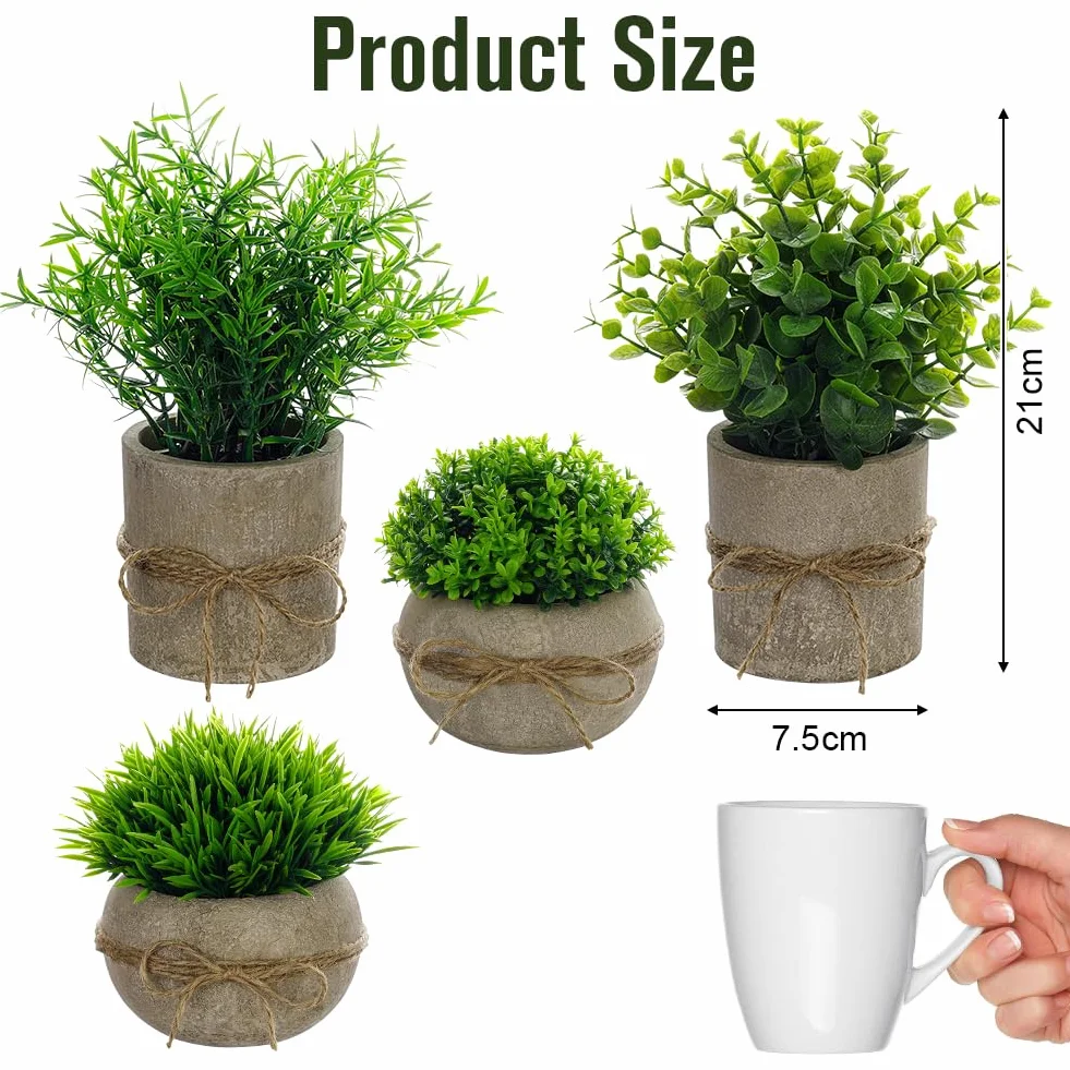 Mini Piante Artificiali di Eucalipto Verde Plastica 4 Pezzi in Vaso per Scrivania Camera Letto