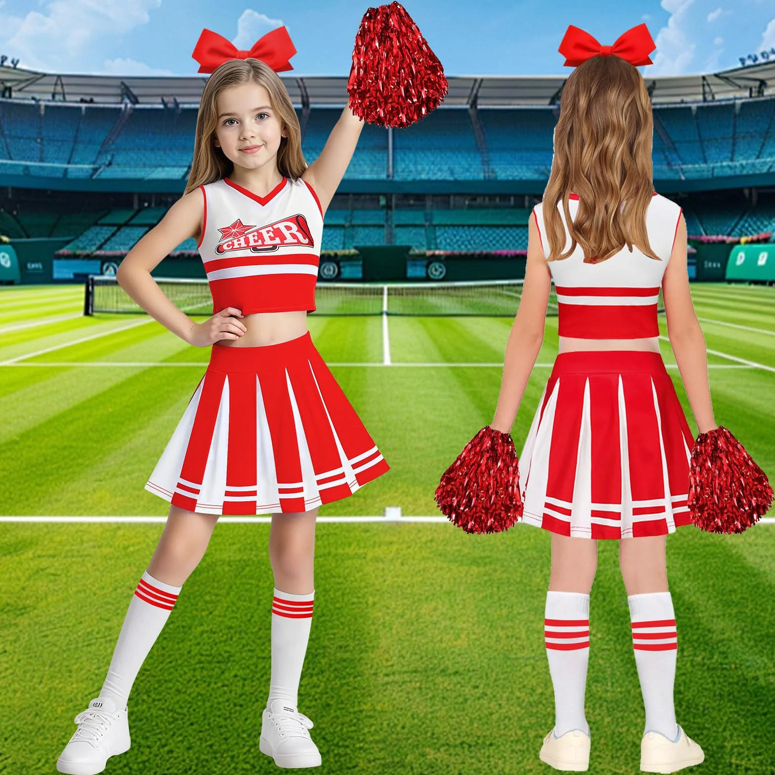 Luckyou Costume Cheerleader Bambina con Pompoms Calze Halloween