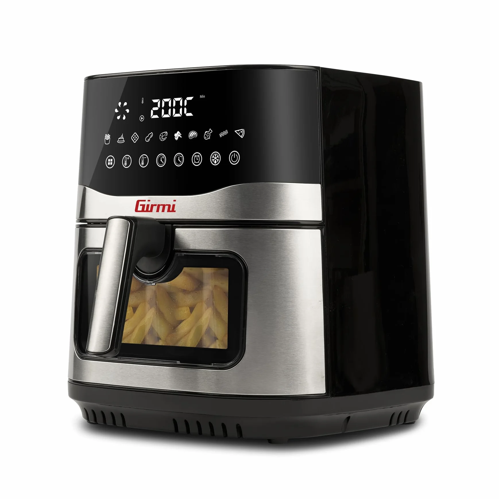Girmi FG90 Friggitrice ad Aria Ecofrit Premium, 2200W, 9 Lt, Doppia Resistenza, Finestra, Contenitore Antiaderente, Display Digitale, Scongelamento, Partenza Ritardata, BPA/PFOA safe, Nero