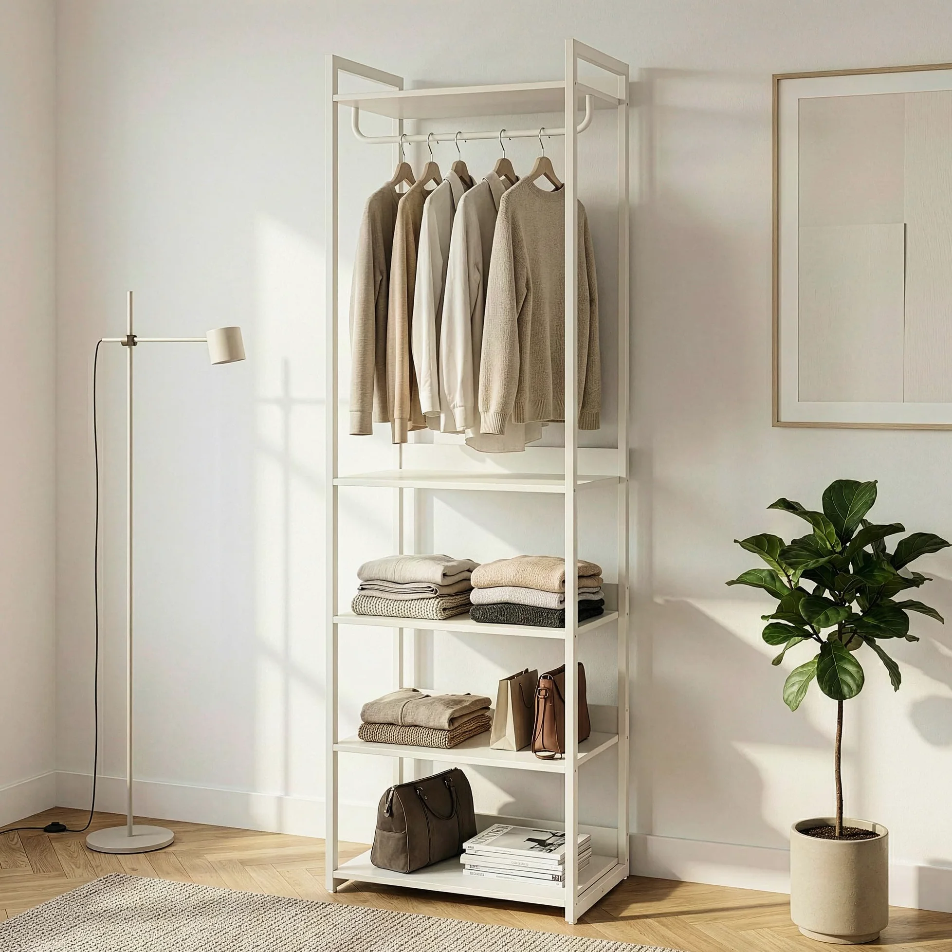 [en.casa] Stand Appendiabiti da Terra in Acciaio con 5 Ripiani Guardaroba Aperto con Vano Asta Portabiti Organizzatore per Ingresso Camera da Letto 200 x 61 x 40 cm - Grigio