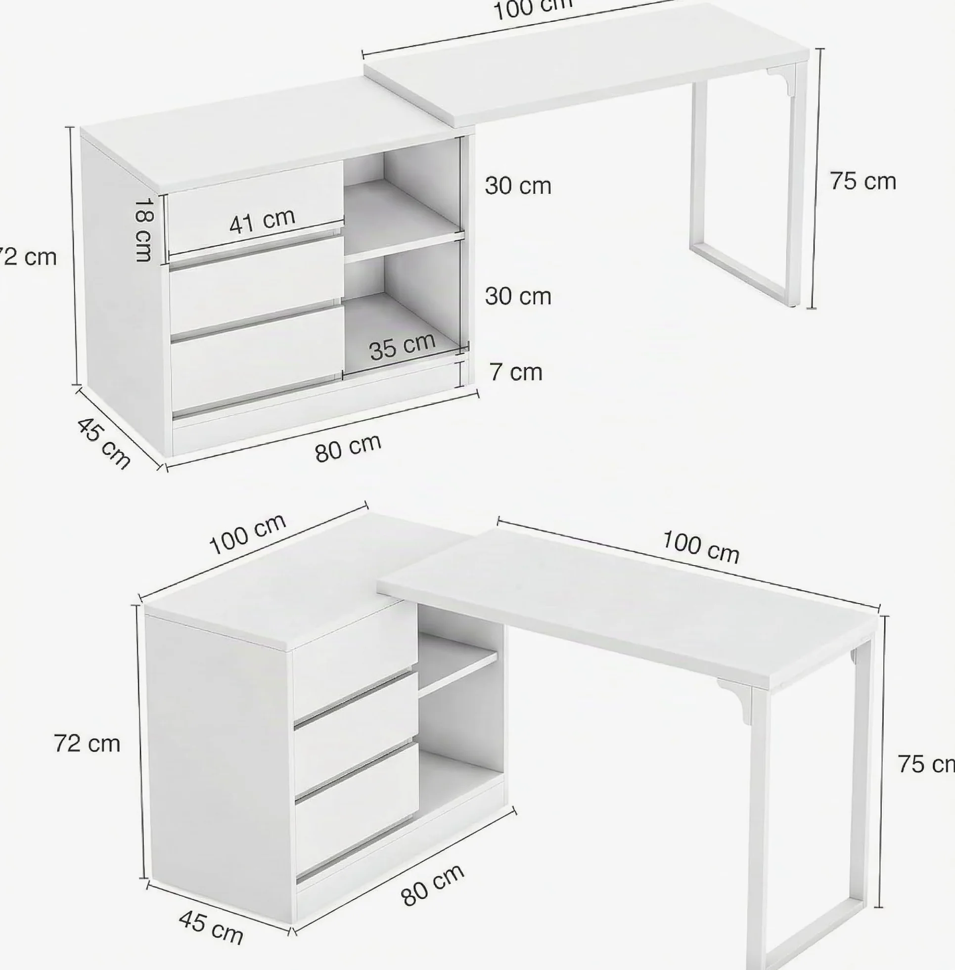 Lailang 25cm Scrivania Computer, Tavolo Angolare, Scrivania Con Cassetti, Scrittoio Elegante, Scrivania Per PC E Stampante, Mobile Scrivania, 25 x 10 x 18 cm, Bianco