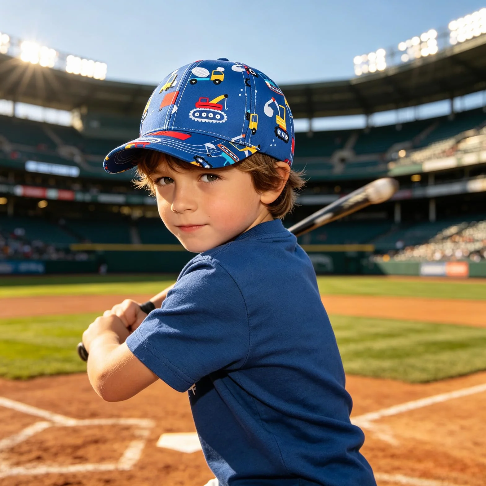 Cappellino Baseball Bambini 3-8 Anni Protezione UV Visiera Larga Berretto Sportivo Regolabile Chiusura Fibbia Design Camion Cantiere Escavatore