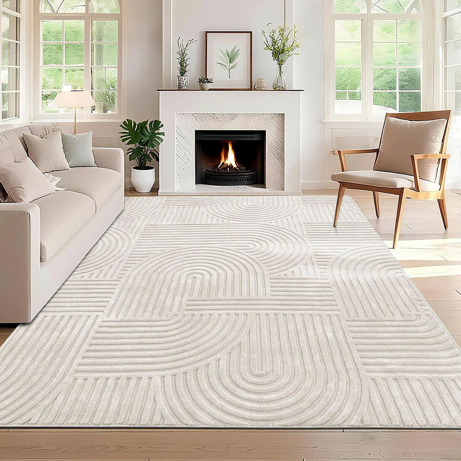 SHACOS Tappeti Moderni per Soggiorno Crema 160x230cm Tappeto Salotto Grande Morbido Antiscivolo Lavabile in Lavatrice Tappeti di Zona per Camera da Letto