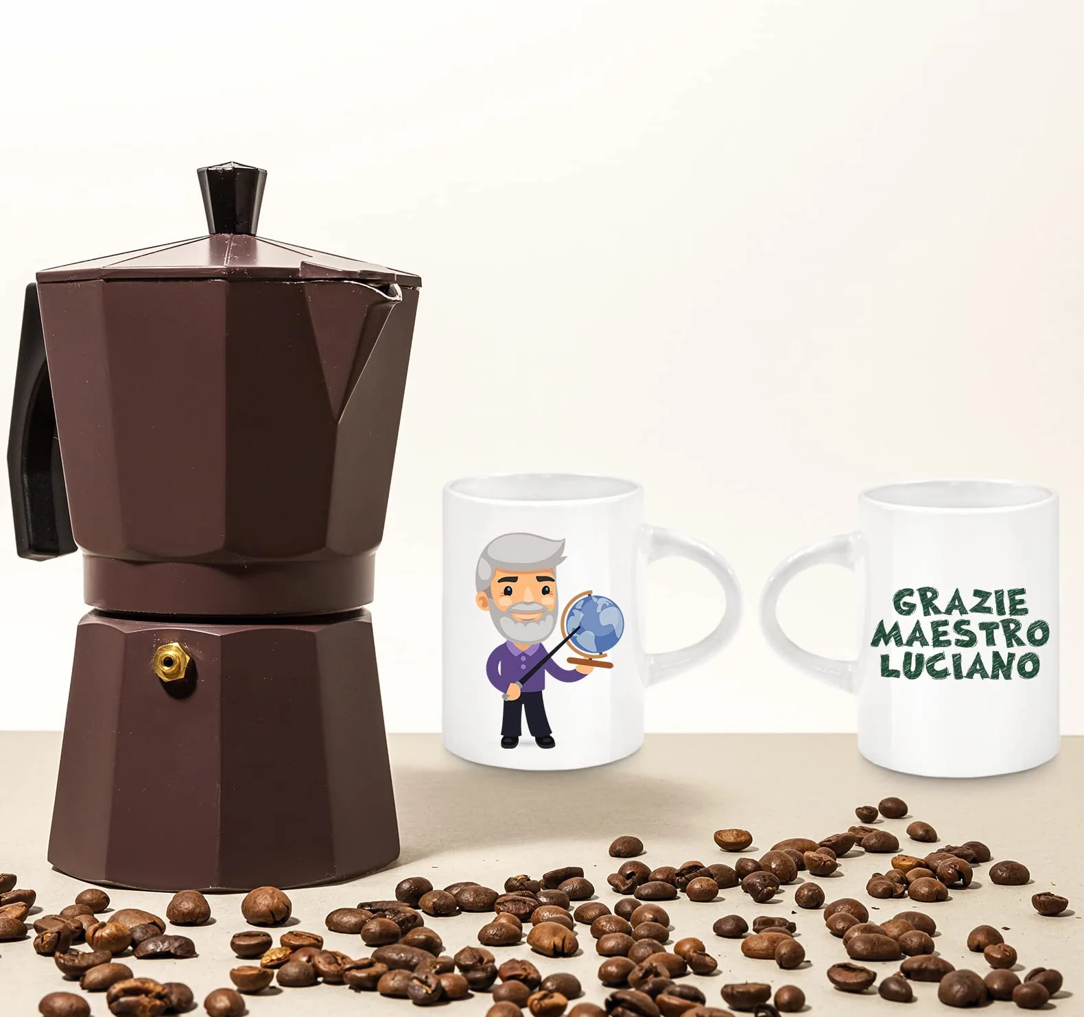 Set 4 Tazzine da Caffè Espresso Personalizzate – Disegno e Frase – Regalo per Maestre e Maestri