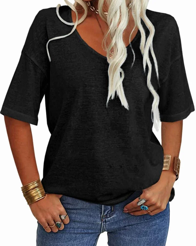 Tankaneo Maglietta da Donna con Scollo a V a Maniche Corte, Casual, Ampia, Estiva, Mezza Manica, Oversize, Maglietta a Tunica