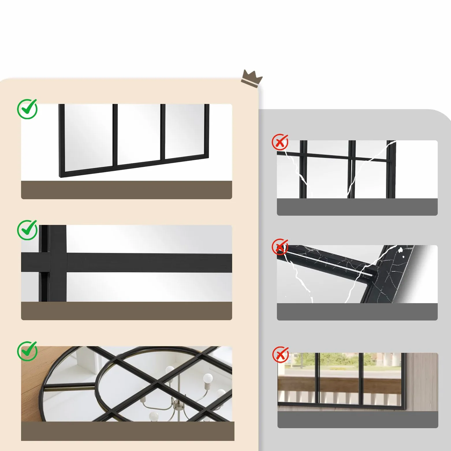 Reflix Specchio da giardino, 100 x 75 cm, specchio da parete decorativo, specchio per finestra con telaio in alluminio, per corridoio, soggiorno, camera da letto, ingresso, nero